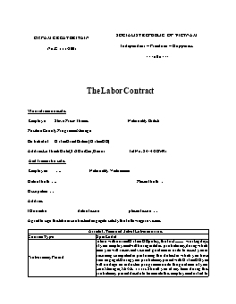 The Labor Contract (Hợp đồng lao động bằng tiếng Anh)