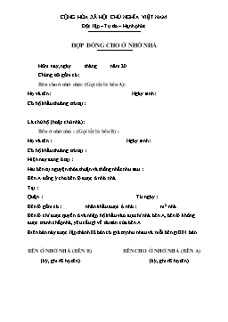 Hợp đồng cho ở nhờ nhà