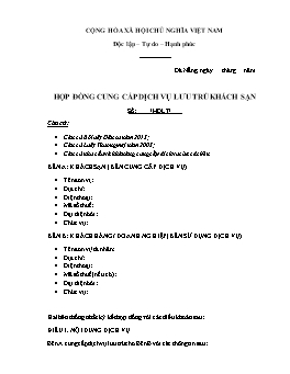 Mẫu Hợp đồng lưu trú khách sạn